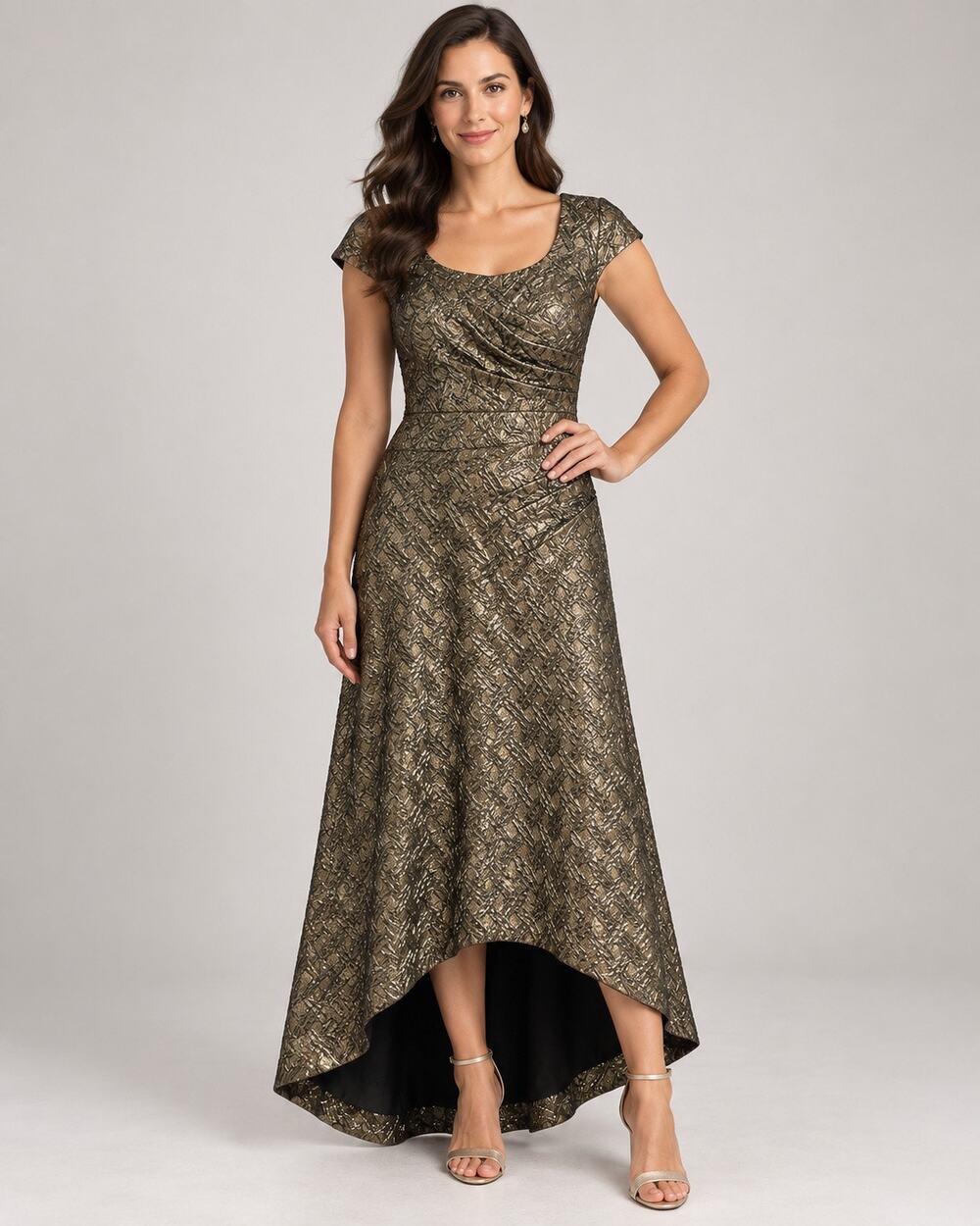 Trellis Lane Charlotta Gold Hi-Low Formal Dress Size 8 Metallic Occasion Gown